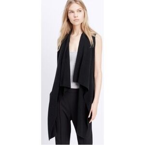 Vince Black Ribbed Knit Waterfall Cardigan Vest XS Made‎ in China